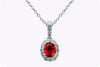 0.59 Carat Total Oval Cut Ruby and Diamond Halo Pendant Necklace in White Gold