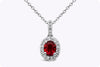 0.38 Carat Total Oval Cut Ruby and Diamond Halo Pendant Necklace in White Gold