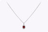 0.38 Carat Total Oval Cut Ruby and Diamond Halo Pendant Necklace in White Gold