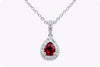 0.35 Carat Pear Shape Ruby and Diamond Halo Pendant Necklace in White Gold