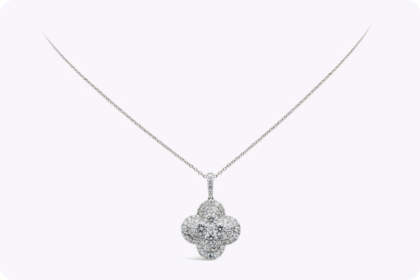 1.57 Carats Total Round Brilliant Cut Diamond Clover Pendant Necklace in White Gold