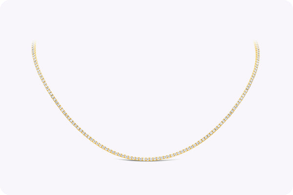 3.86 Carats Total Round Brilliant Cut Diamond Tennis Necklace in Yellow Gold