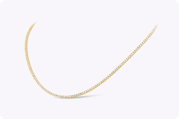 3.86 Carats Total Round Brilliant Cut Diamond Tennis Necklace in Yellow Gold