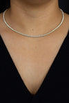 6.89 Carats Total Brilliant Round Diamonds Tennis Necklace in Yellow Gold