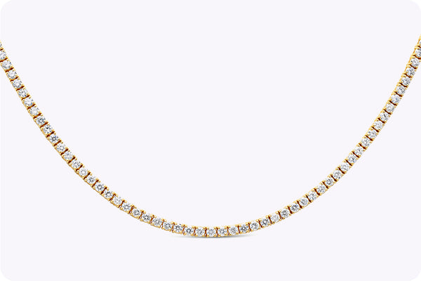 6.89 Carats Total Round Brilliant Cut Diamond Tennis Necklace in Yellow Gold