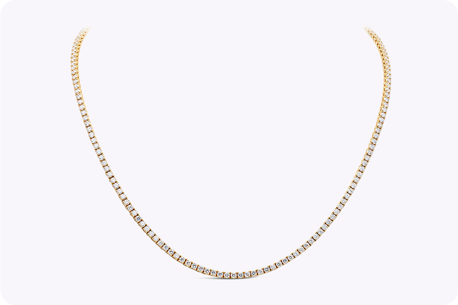 6.89 Carats Total Round Brilliant Cut Diamond Tennis Necklace in Yellow Gold