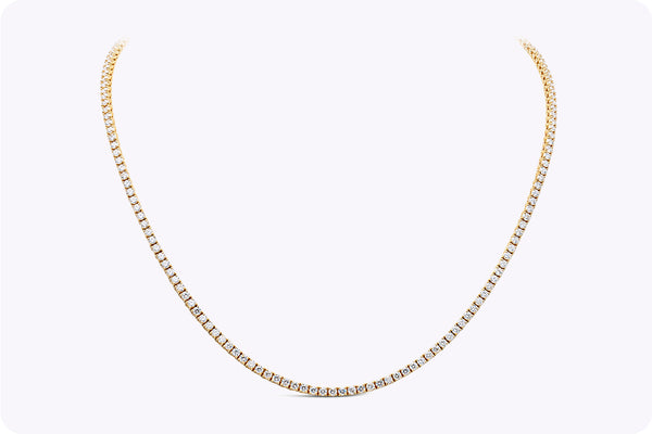 6.89 Carats Total Round Brilliant Cut Diamond Tennis Necklace in Yellow Gold