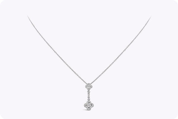 0.98 Carats Total Round Cut Diamond Drop Flower Pendant Necklace in White Gold