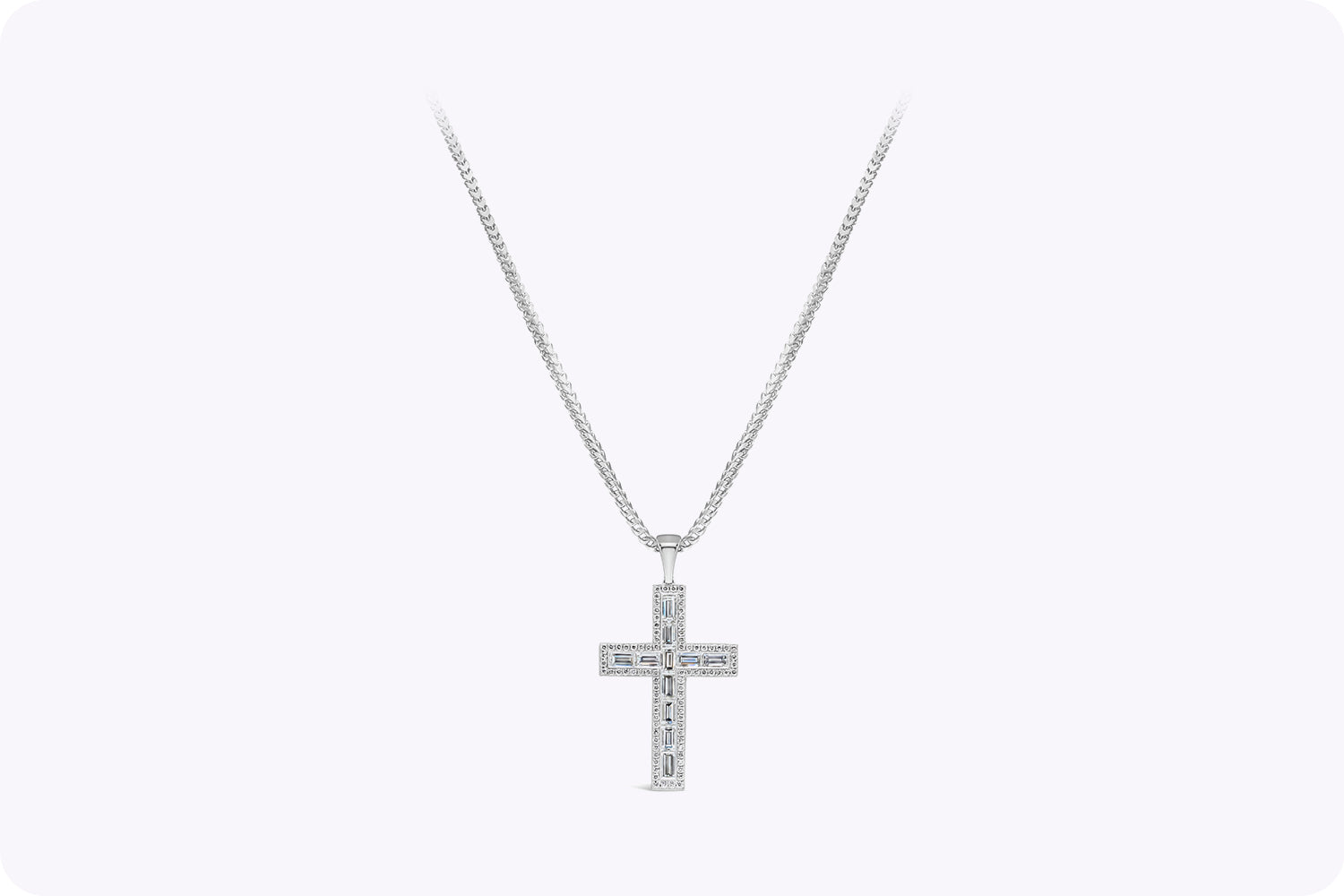 4.99 Carats Total Baguette & Round Cut Diamond Cross Pendant Necklace in White Gold