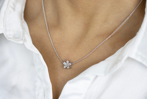 Diamond Flower Pendant Necklace in White Gold