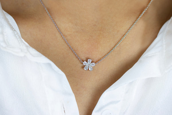  Pear Shape Diamond Flower Pendant Necklace in White Gold