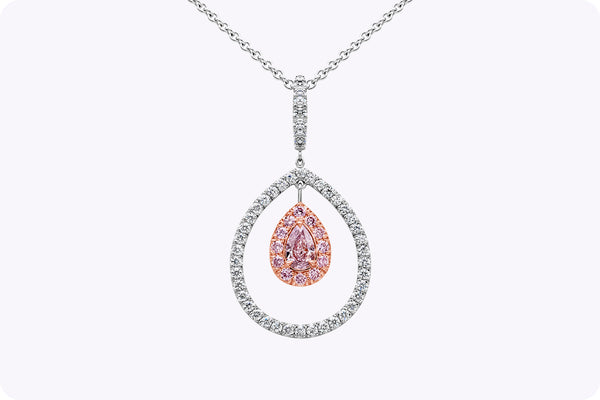 GIA Certified 0.30 Carat Pear Shape Purple Pink Diamond Halo Pendant Necklace