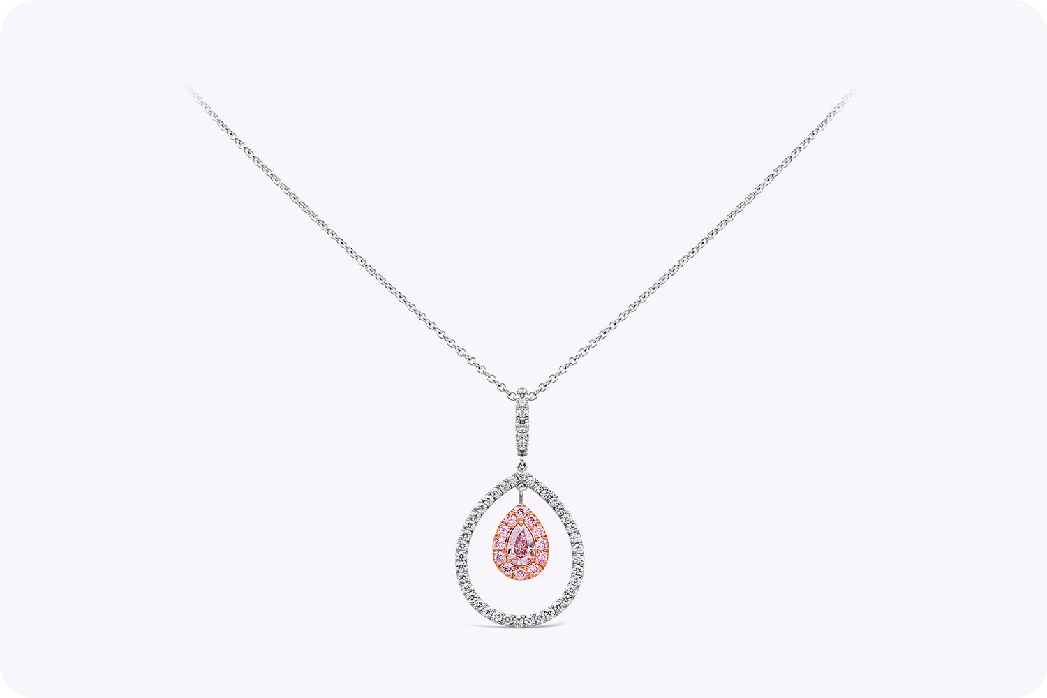 GIA Certified 0.30 Carat Pear Shape Purple Pink Diamond Halo Pendant Necklace