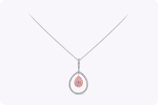 GIA Certified 0.30 Carat Pear Shape Purple Pink Diamond Halo Pendant Necklace