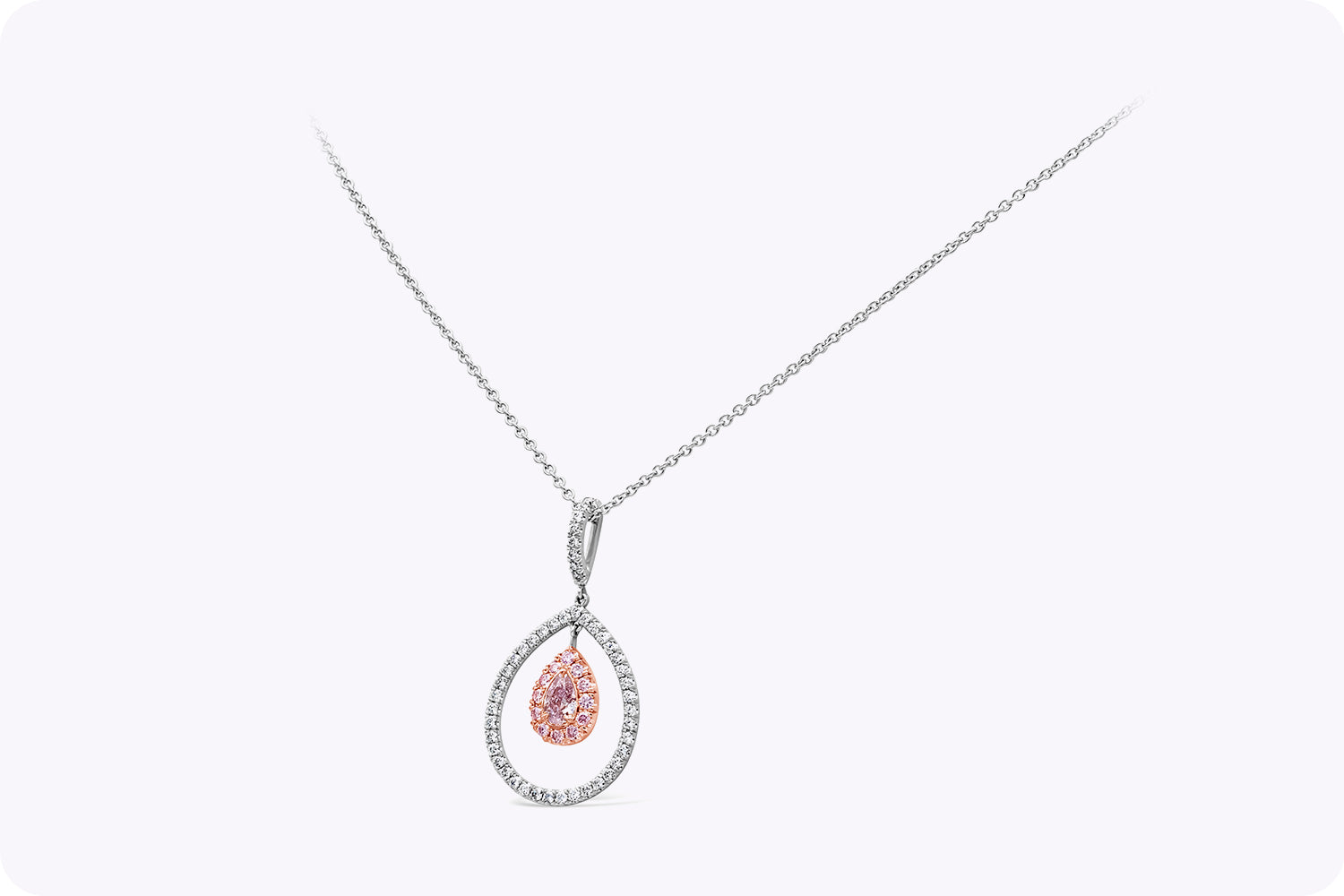 GIA Certified 0.30 Carat Pear Shape Purple Pink Diamond Halo Pendant Necklace