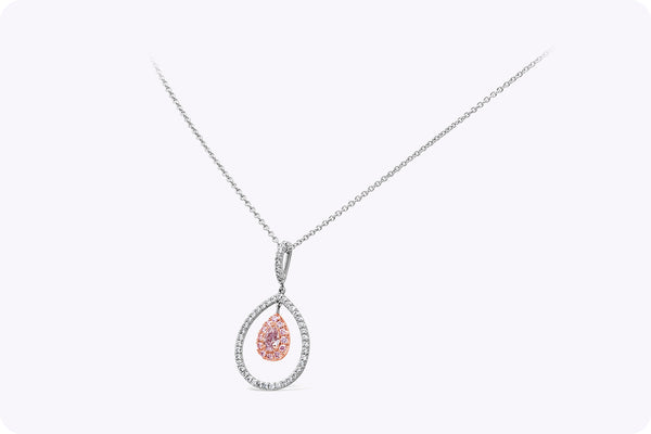 GIA Certified 0.30 Carat Pear Shape Purple Pink Diamond Halo Pendant Necklace