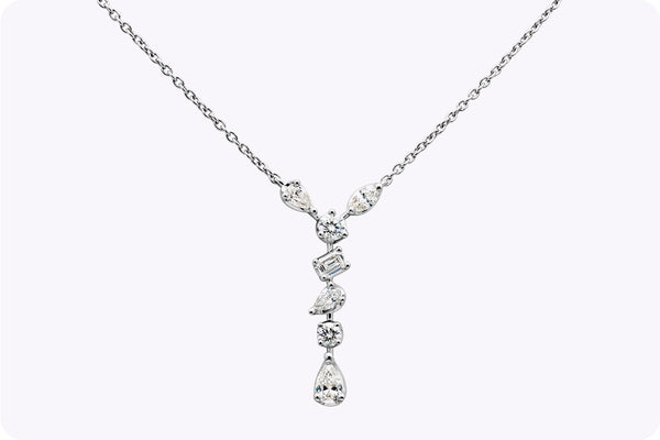 1.35 Carats Total Fancy Shape Diamond Drop Pendant Necklace in White Gold