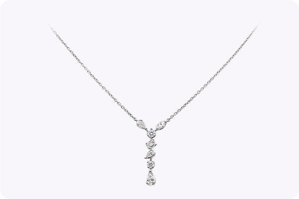 1.35 Carats Total Fancy Shape Diamond Drop Pendant Necklace in White Gold