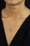 1.77 Carats Total Round Brilliant Cut Diamond Cross Pendant Necklace in Yellow Gold