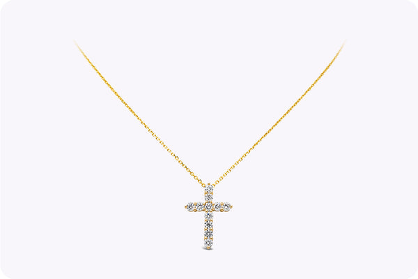 1.77 Carats Total Round Brilliant Cut Diamond Cross Pendant Necklace in Yellow Gold