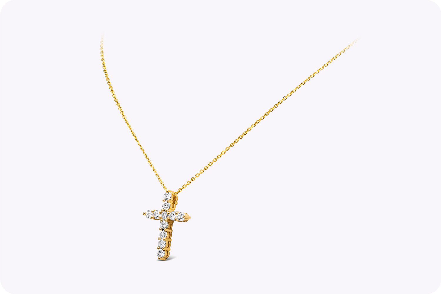 1.77 Carats Total Round Brilliant Cut Diamond Cross Pendant Necklace in Yellow Gold