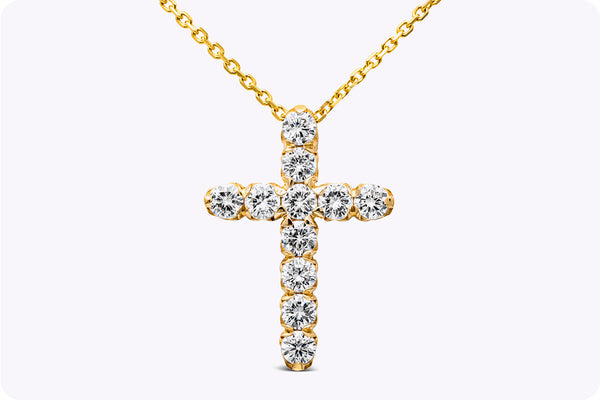 1.50 Carats Total Round Brilliant Cut Diamond Cross Pendant Necklace in Yellow Gold