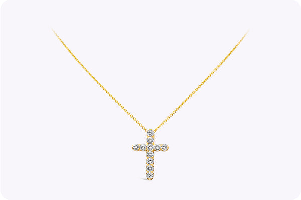 1.50 Carats Total Round Brilliant Cut Diamond Cross Pendant Necklace in Yellow Gold