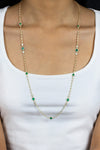 7.70 Carats Total Oval Cut Colombian Emerald & Diamond By the Yard Necklace in Yellow Gold