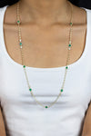 3.56 Carats Total Oval Cut Colombian Emerald & Diamond By the Yard Necklace in Yellow Gold