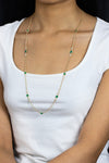 3.56 Carats Total Oval Cut Colombian Emerald & Diamond By the Yard Necklace in Yellow Gold