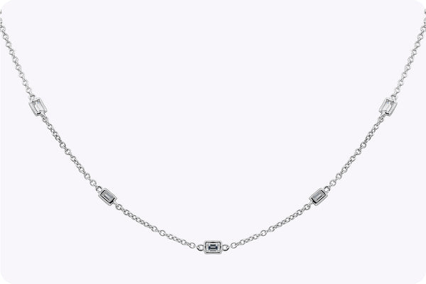 1.07 Carats Total Baguette Cut Bezel Set Diamond By the Yard Necklace in White Gold