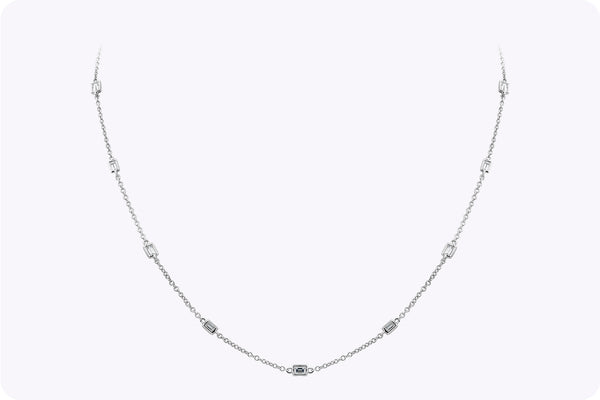 1.07 Carats Total Baguette Cut Bezel Set Diamond By the Yard Necklace in White Gold