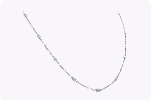 1.07 Carats Total Baguette Cut Bezel Set Diamond By the Yard Necklace in White Gold