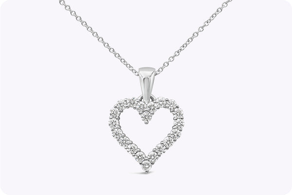 0.66 Carat Total Round Brilliant Cut Diamond Heart Pendant Necklace in White Gold