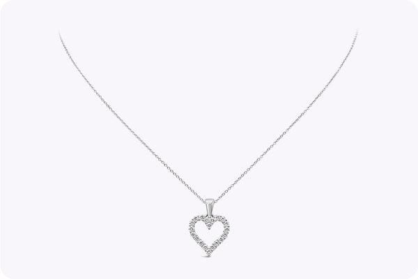 0.66 Carat Total Round Brilliant Cut Diamond Heart Pendant Necklace in White Gold