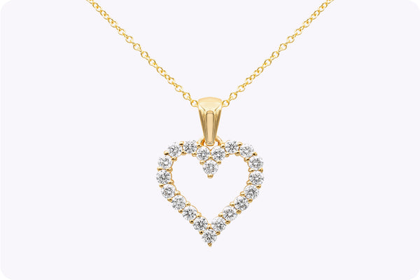 0.69 Carat Total Round Brilliant Cut Diamond Heart Pendant Necklace in Yellow Gold