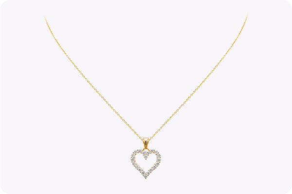 0.69 Carat Total Round Brilliant Cut Diamond Heart Pendant Necklace in Yellow Gold