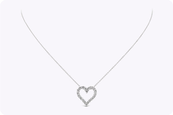 0.82 Carat Total Round Brilliant Diamond Heart Pendant Necklace in White Gold