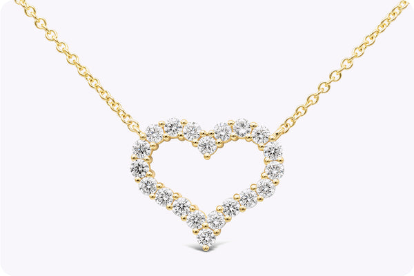 1.09 Carats Total Round Brilliant Cut Diamond Heart Pendant Necklace in Yellow Gold