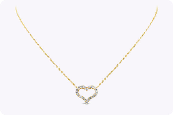 1.09 Carats Total Round Brilliant Cut Diamond Heart Pendant Necklace in Yellow Gold