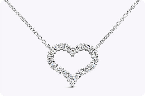 1.12 Carats Total Brilliant Round Diamond Openwork Heart Pendant Necklace in White Gold