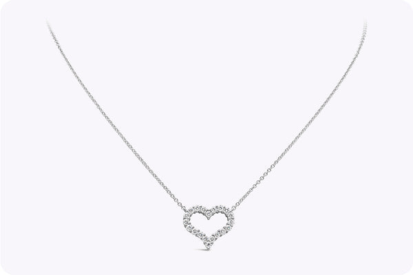 1.12 Carats Total Brilliant Round Diamond Openwork Heart Pendant Necklace in White Gold