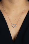 1.13 Carats Total Brilliant Round Diamond Openwork Heart Pendant Necklace in Rose Gold