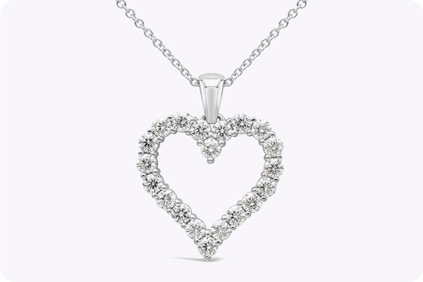 2.35 Carats Total Round Brilliant Cut Diamond Heart Pendant Necklace in White Gold