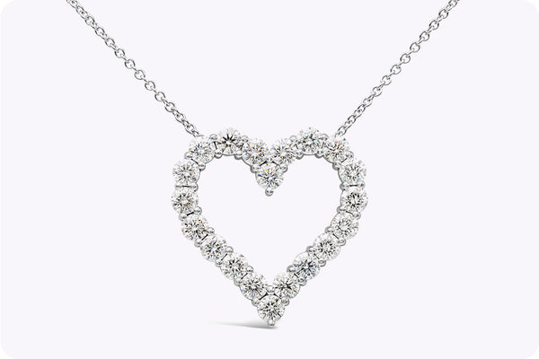 4.44 Carats Total Round Brilliant Cut Diamond Heart Pendant Necklace in White Gold