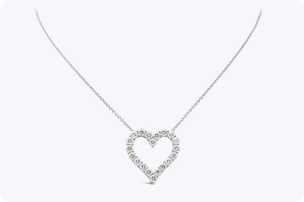 4.44 Carats Total Round Brilliant Cut Diamond Heart Pendant Necklace in White Gold