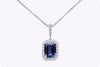 GIA Certified 2.59 Carat Emerald Cut Sapphire with Diamond Pendant Necklace in Platinum