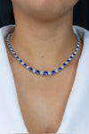 30.81 Carats Total Round Brilliant Cut Sapphire & Diamond Riviera Tennis Necklace in White Gold