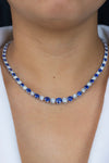 30.81 Carats Total Brilliant Round Sapphire & Diamond Riviere Tennis Necklace in White Gold