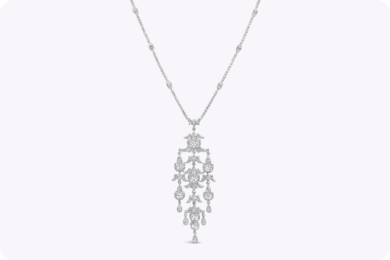 10.49 Carats Total Mixed-Cut Diamond Chandelier Pendant Necklace in White Gold